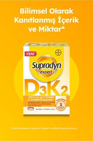 Supradyn Expert Tablet D3 Vitamini, K2 Vitamini ve Kalsiyum İçeren Takviye Edici Gıda