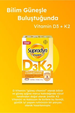 Supradyn Expert Tablet D3 Vitamini, K2 Vitamini ve Kalsiyum İçeren Takviye Edici Gıda