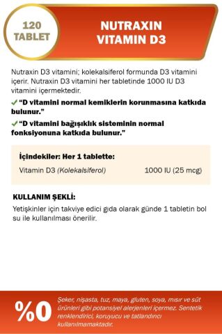 Nutraxin D3 Vitamini 120 Tablet