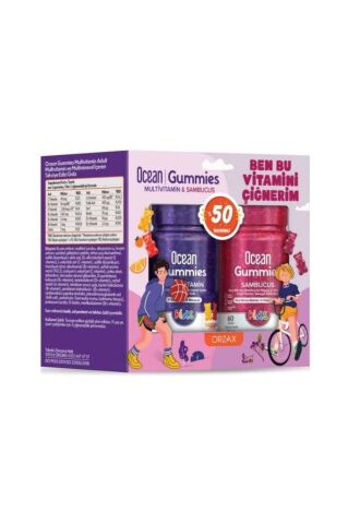 Ocean Gummies Multivitamin Kids 60 Adet Çiğnenebilir + Ocean Sambucus Kids 60 Adet Jel Form