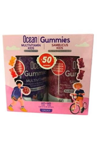 Ocean Gummies Multivitamin Kids 60 Adet Çiğnenebilir + Ocean Sambucus Kids 60 Adet Jel Form