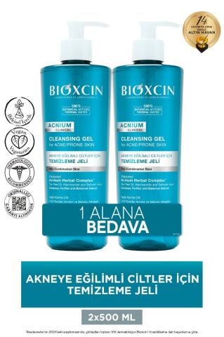 Bioxcin Acnium Sebum Dengeleyici Yüz Yıkama Jeli 500ml 1 Alana 1 Hediye Salisilik Asit Çay Ağacı Niasinamid