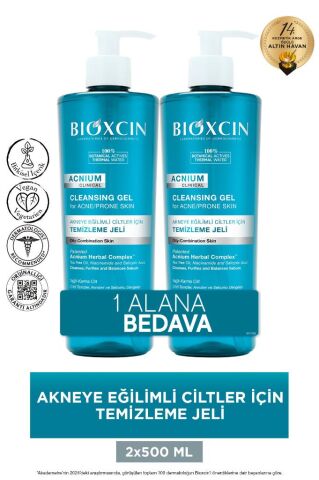 Bioxcin Acnium Sebum Dengeleyici Yüz Yıkama Jeli 500ml 1 Alana 1 Hediye Salisilik Asit Çay Ağacı Niasinamid