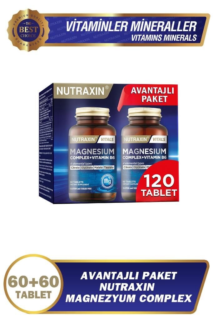 Nutraxin Magnezyum Complex 2. %50 - 2x60 Tablet - Bisiglinat - Taurat - Malat - Sitrat - B6