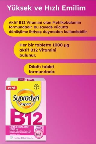 Supradyn Expert Dilaltı Tablet B12 Vitamini İçeren Takviye Edici Gıda