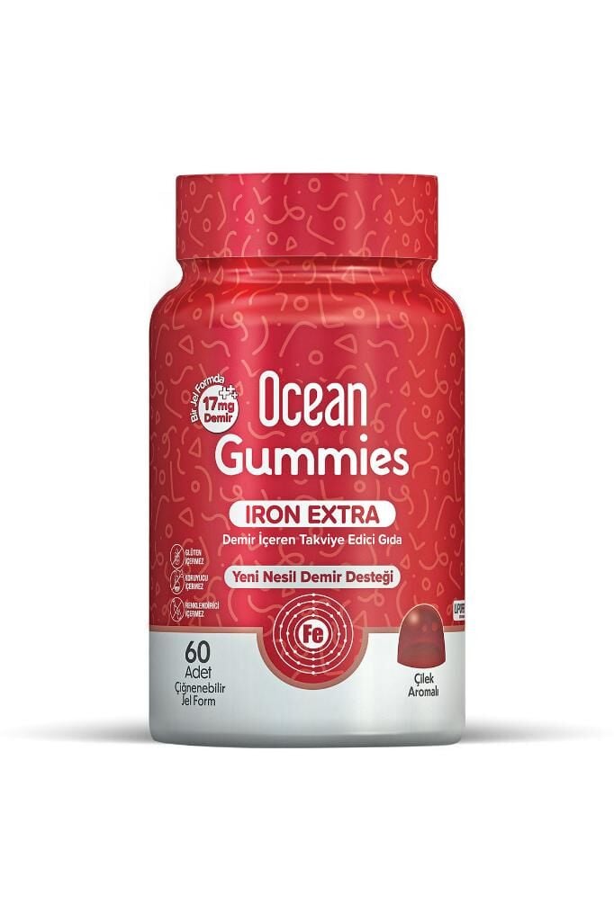 Ocean Gummies Iron Extra Demir İçeren Takviye Edici Gıda 60 Adet Çİğnenebilir Jel Form